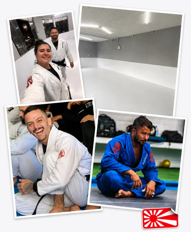 Equipe do Centro de Treinamento Ashura Jiu-Jitsu no tatame, no Campos Elíseos, São Paulo